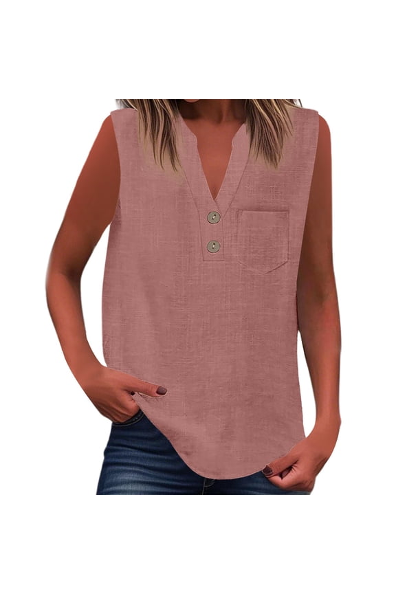 Women Blouses Women's Clothing Fashion Women's Shirts For Casual Wear Summer Sleeveless Button Up Top Versatile Solid Color Blouse For Jeans