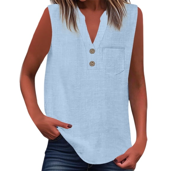 Women Blouses Women's Clothing Fashion Women's Shirts For Casual Wear Summer Sleeveless Button Up Top Versatile Solid Color Blouse For Jeans