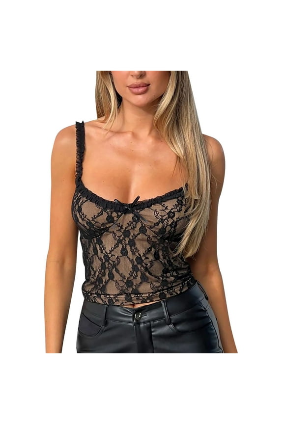 Women Blouses Women's Spaghetti Strap Tank Top Camisole Lace Trim Backless Bustier Shirt Summer Going Out Tops Top for Compression Yoga Tops for Women Boy Bra30