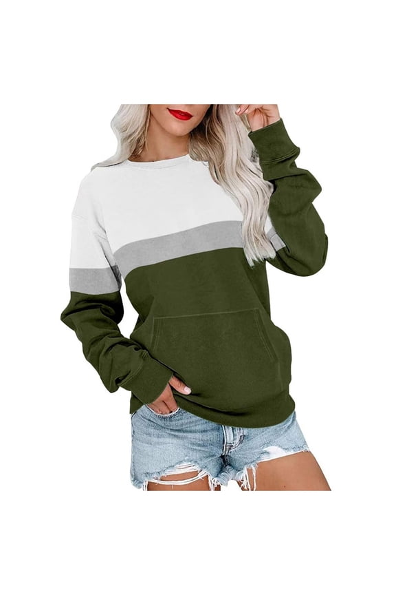 Women Blouses Womens 1 Piece Lingerie Olive Color Sweater Sweatshirt Soft Better Sweater Women Long Lined Hoodie Running Cold Weather Women's plus Size Winter Shirts Striped Tape Sweatshirt Army