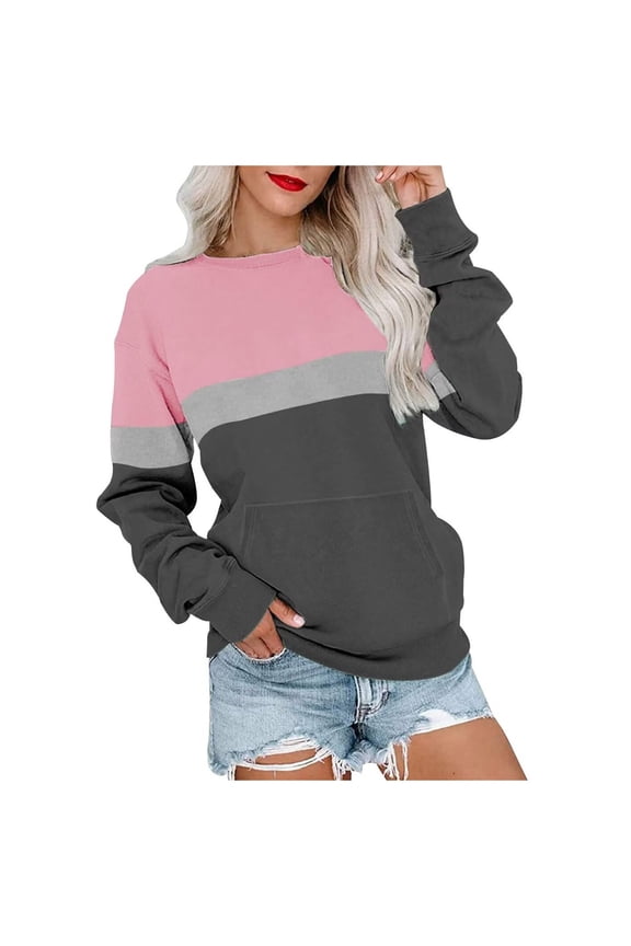 Women Blouses Womens 1 Piece Lingerie Olive Color Sweater Sweatshirt Soft Better Sweater Women Long Lined Hoodie Running Cold Weather Women's plus Size Winter Shirts Striped Tape Sweatshirt Pink S