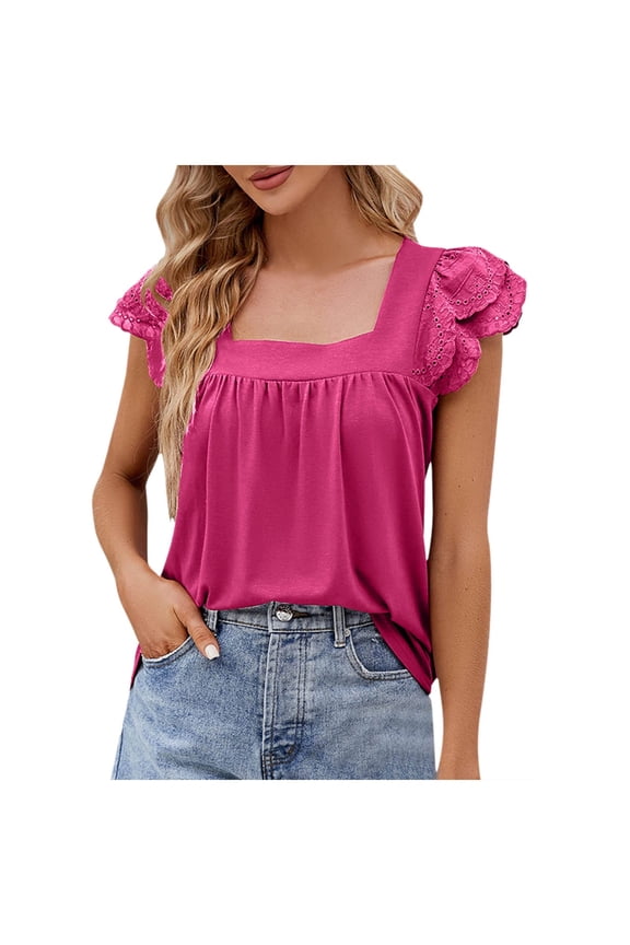 Women Blouses Womens Casual Short Sleeve Tops Summer Shirts Tall Women V Neck Top Petite Extra Small Blouses for Ladies Long Sleeve Dress Tops Turtleneck Shirts Long Top Lace High Neck plus Hot Pink