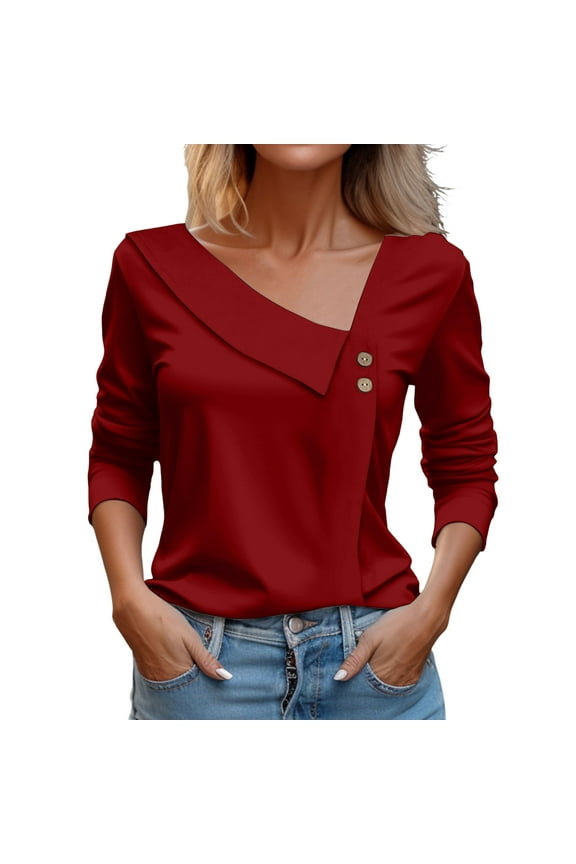 Women Blouses Womens Long Sleeve T Shirts Fitted Graphic Tees for Juniors Womens Floral Shirts Blouses Ladies Silk Tops Fall Floral Top N L Small T Women Laye Cowl Neck Long Sleeve Red L