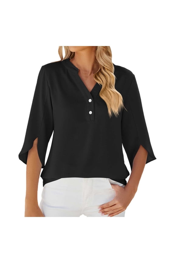 Women Blouses Womens Loose Fitting Long Sleeve Tops Yoga Workout Shirts for Women Baggy Colla Shirts Softball Pullover V Neck Small Long Sleeve Blouse Dressy Fashion Top Teen Girl Cute S Black 2XL