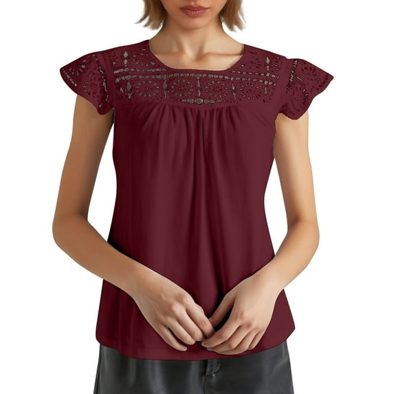 Women Blouses Womens Thermal Shirt Eyelet Blouses Women Summer Blouse with Lace Sleeve Skin Tight Blouse V Neck Workout Shirt Tunic Dress Casual Fall Tops Womens Button down Women's plus Red L