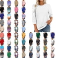 thumbnail image 1 of Women Blouses,Womens Tops,3/4 Sleeves Splicing Crew Neck Classic Style Solid Color,Gradient,Check,Print,Stripes Multivariant Lightweight Texture SuperSoft T-Shirt Fashion Blouse Round Neck Casual Top, 1 of 7