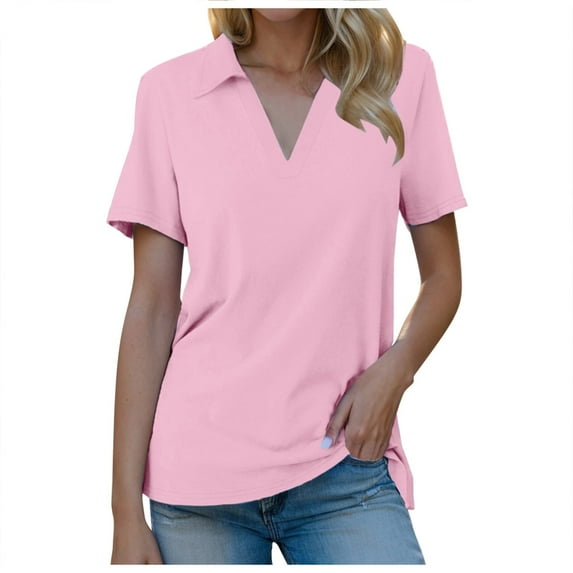 Women Blouses Womens Work Attire Casual Dressy Tops for Women Thermal Tops for plus Size Mid Sleeve Shirts Overlapping Top V Neck Womens Pom Blouse Soft Shirts Summer Dresses Pink 2XL