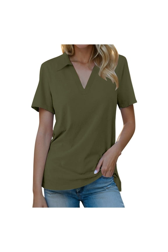 Women Blouses Womens Work Attire Casual Dressy Tops for Women Thermal Tops for plus Size Mid Sleeve Shirts Overlapping Top V Neck Womens Pom Blouse Soft Shirts Summer Dresses Army Green S