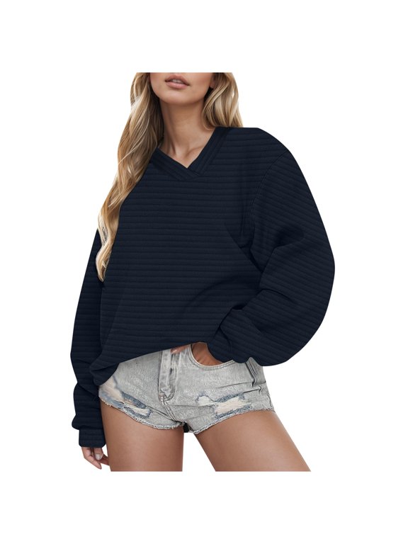 Women Blouses Yoga Top Pack Long Sleeve Pullover Women Soft Lightweight Sweatshirts Sweater Hoodie Top 3 Tunic Length Sweaters Woolly Threads Sweatshirt Scrub Tops Long Sleeve Sweatshirt Navy M