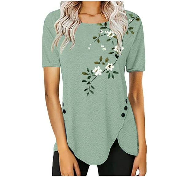 Women Blouses and Tops Fashion Sexy Tshirts Shirts Graphic Vintage 5X Basic Fitted Short Sleeve Tees