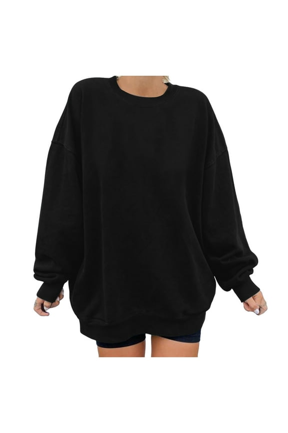 Women Blouses for Work Fall Oversized Crew Neck Long Sleeve Puff Cold Shoulder with Pocket Solid Color Pullover Cotton Tops Pullover(Black,S)