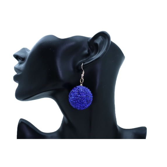 Women Blue Color Earrings Set Hook Cool Fashion Glam Jewelry 80's Disco Ball