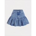 thumbnail image 1 of Women Blue Denim A-Line Mini Skirt With Ruffle Hem, 1 of 4