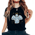 thumbnail image 1 of Women Blue Floral Angel Graphic Tee Christian Religious T Shirt Top Inspirational Gold Accent Print Short Sleeve Round Neck Black S-5XL, 1 of 5