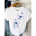 thumbnail image 1 of Women Blue Floral Graphic T-Shirt, Cute Flower Casual Crew Neck Short Sleeve Tee, Soft Lightweight Top for Spring Summer, 1 of 7