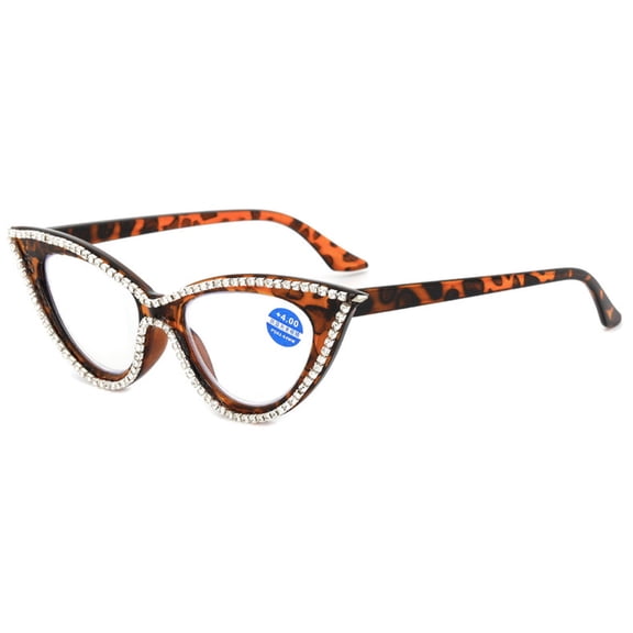 Women Blue Light Blocking Cat Eye Reading Glasses 3.50 Ladies Handmade Diamond Tortoiseshell Frame Readers +3.50 Strength