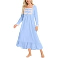 thumbnail image 1 of Women Blue Nightgown Classic Nightwear Long Sleeve Retro Pajama Dress Soft Cotton Loungewear with Pockets, 1 of 7