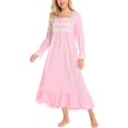 thumbnail image 1 of Women Blue Nightgown Classic Nightwear Long Sleeve Retro Pajama Dress Soft Cotton Loungewear with Pockets, 1 of 9