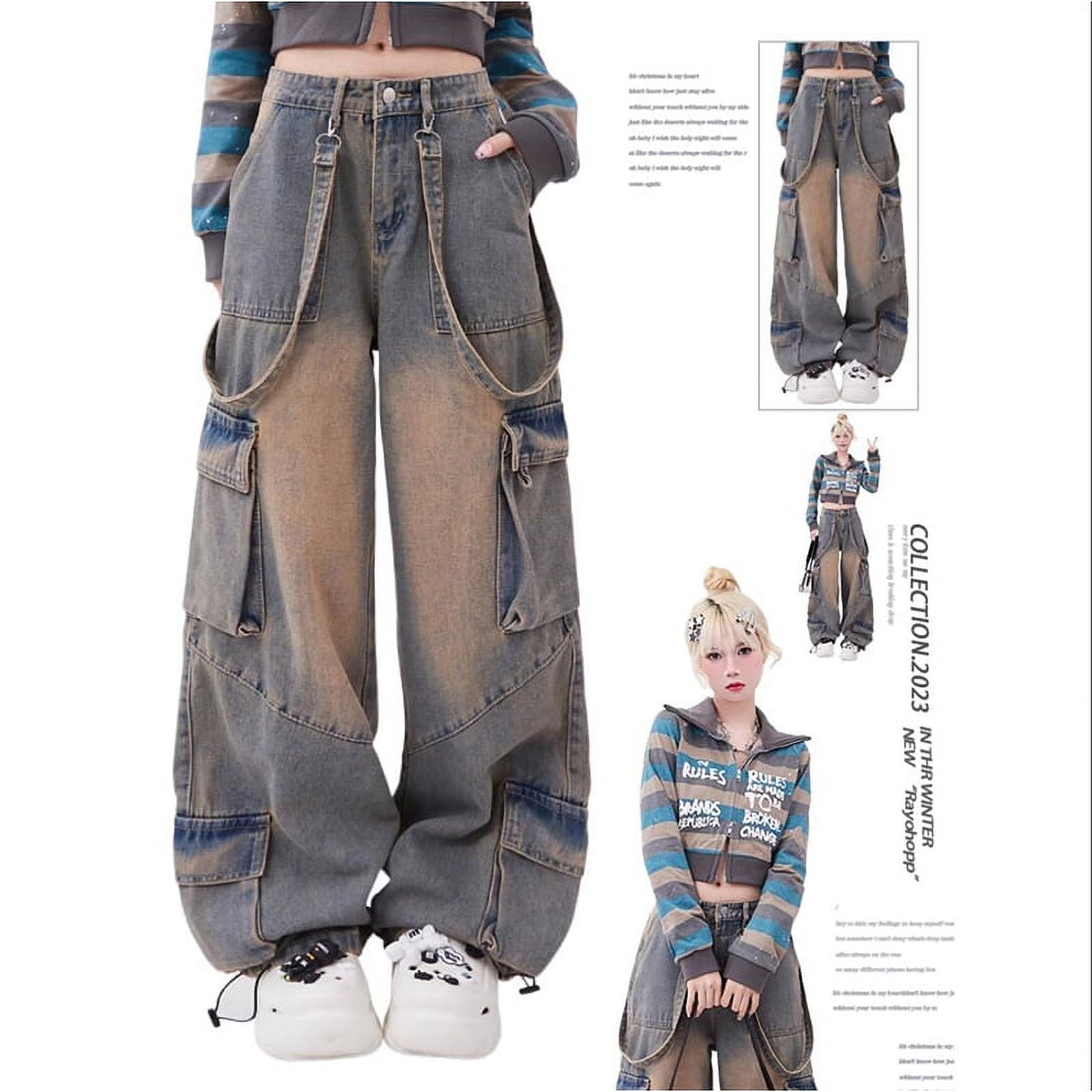 KHAKI & BLUE Women's Denim Pants High Waisted All-Over Big KHAKI & BLUE Women's Denim Pants High Waisted All-Over Big