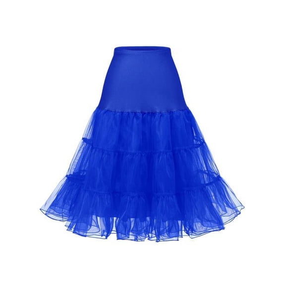 Women Blue Vintage Style Rockabilly Organdy Petticoat Skirt Tutu Underskirt