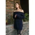 thumbnail image 1 of Women Boat Neck Fuzzy Furry Sweater Knit Pullover Loose Fit Tunic Top Navy Large, 1 of 5