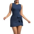 thumbnail image 1 of Women Boat Neck Tennis Dress Sleeveless Wrap Skirt Built in Shorts Golf Athletic Dress Workout Rompers 2025 Trendy, 1 of 8