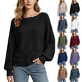 thumbnail image 1 of Women Boat Neck Textured Knit Sweater Batwing Long Sleeve Solid Color Loose Casual Pullover Ribbed Cuff Fall Blouse, 1 of 6