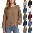 thumbnail image 1 of Women Boat Neck Textured Knit Sweater Batwing Long Sleeve Solid Color Loose Casual Pullover Ribbed Cuff Fall Blouse, 1 of 6