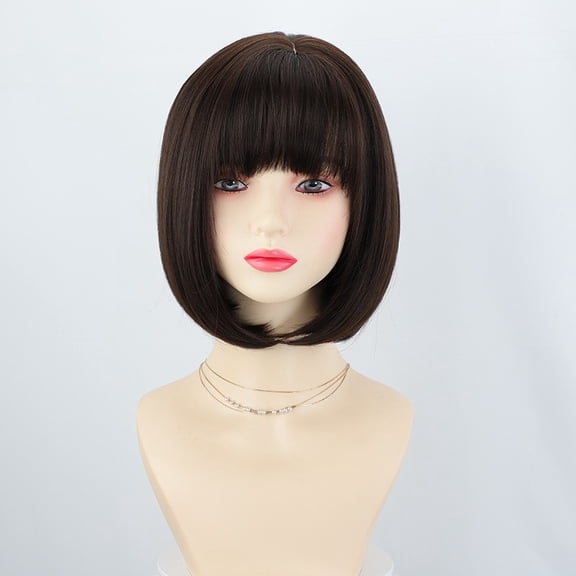 Women Bob Wig with Blunt Bangs Heat Resistant Synthetic Hair Cosplay Party Wig