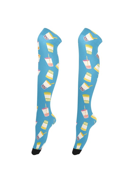 Women Boba Bubble Tea Pattern Over Knee Thigh High Socks