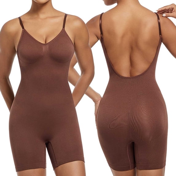 Women Body Backless Undergarment Plus Size Shapewear Control Firming Bodysuit for Figure, L, Coffee