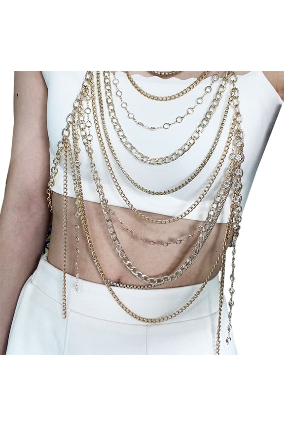 Women Body Jewelry Layered Rhinestones Body Chain Halterneck Backless Crop Top Beach Necklace Festival Party Outfit