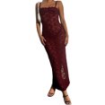 thumbnail image 1 of Women Bodycon Maxi Dress Lace Folar Sheer Sleeveless Split Hem Beach Party Long Dress, 1 of 2