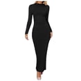 thumbnail image 1 of Women Bodycon Maxi Dress Long Sleeve Ruched Elegant Party Formal Spring Wedding Guest Dresses Black L, 1 of 6