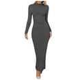 thumbnail image 1 of Women Bodycon Maxi Dress Long Sleeve Ruched Elegant Party Formal Spring Wedding Guest Dresses Dark Gray M, 1 of 6