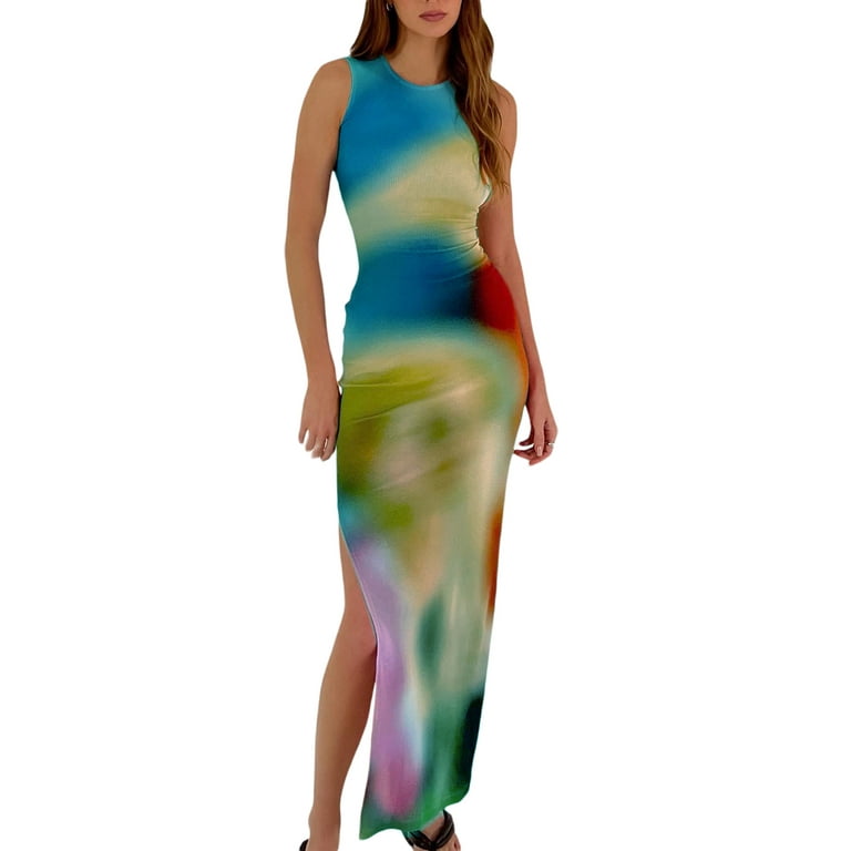 Tie dye 2025 bodycon maxi dress