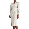 thumbnail image 1 of Women Bodycon Pencil Dress Long Sleeve Fashion Wrap V Neck Business Work Midi Elegant Office Pleated Sheath Dresses, 1 of 6