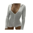 thumbnail image 1 of Women Bodycon Romeper Shorts Long Sleeve Playsuits Deep V-Neck Hooded Short Jumpsuits Streetwear, 1 of 6