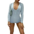 thumbnail image 1 of Women Bodycon Romeper Shorts Long Sleeve Playsuits Deep V-Neck Hooded Short Jumpsuits Streetwear, 1 of 6
