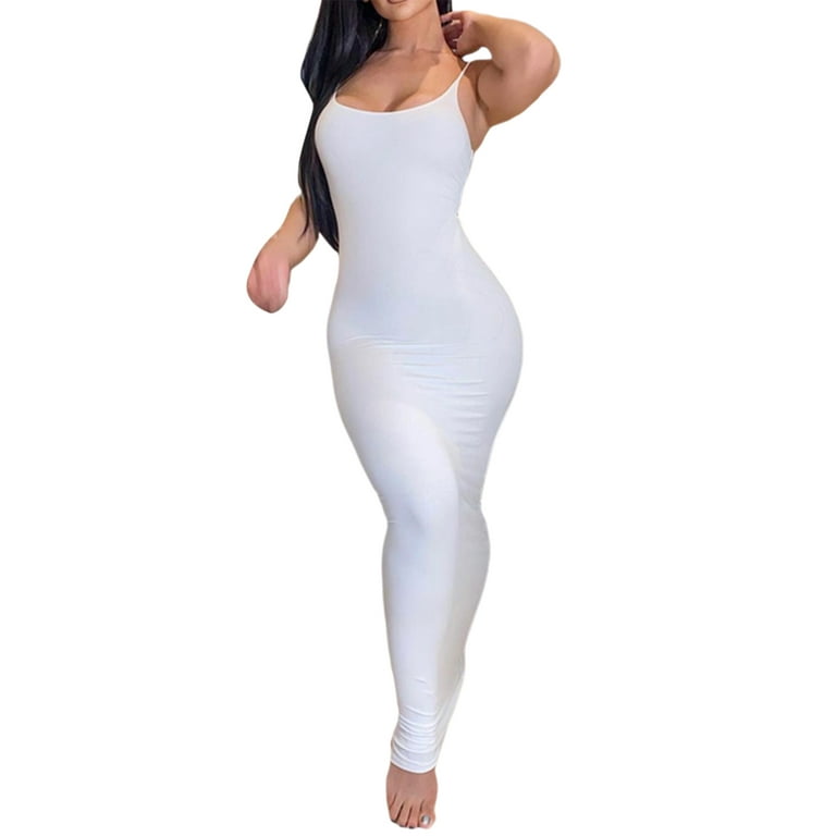Women Bodycon Sling Maxi Dress Low Cut Spaghetti Strap Slim Dress