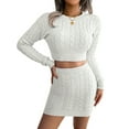 thumbnail image 1 of Women Bodycon Sweater, Mini Skirt Set 2 Piece Cable Knit Cropped Tops Outfit Long Sleeve Jumper White L, 1 of 8