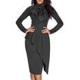 thumbnail image 1 of Women Bodycon Wrap Work Dress for Women Formal Cocktail Party Long Sleeve Mock Neck Pencil Midi Dresses, 1 of 6