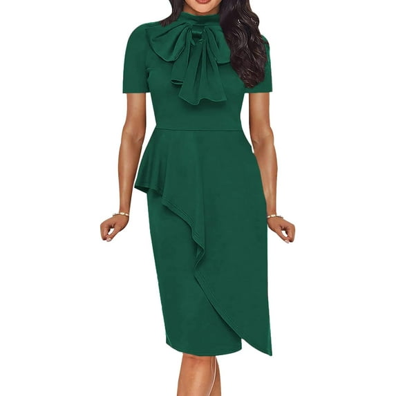 Women Bodycon Wrap Work Dress for Women Formal Cocktail Party Long Sleeve Mock Neck Pencil Midi Dresses