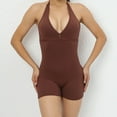 thumbnail image 1 of Women Bodysuit Summer Onesie Sexy Tight Plunge Bottoms Halter Body Suits Open Back Hollow Front Slimming Shapewear, Coffee, S, 1 of 5