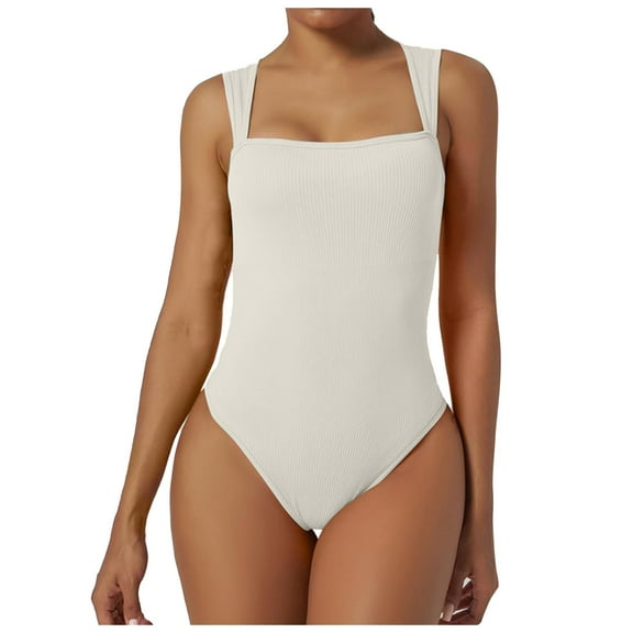 Women Bodysuits Sexy Ribbed Square Neck Sleeveless Tank Tops