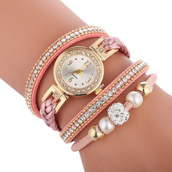 Women Bohemia Leather Watch,Multi-Layer Braided Weave Wrap Watch Round Analog Quartz Casual Bracelet Watch