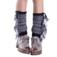 thumbnail image 1 of Women Bohemian Boot Cuffs Toppers Side Fringed Tassels Crochet Knit Short Leg Warmers Geometric Striped Print Calf Socks, 1 of 12