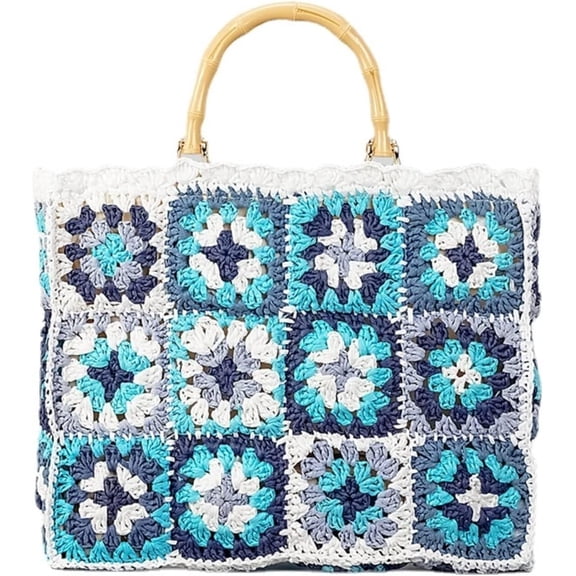 Women Bohemian Ethnic Straw Beach Bag Rainbow Woven Tote Bag Summer Seaside Straw Shouler Bags Handbag Large