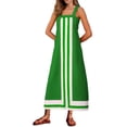 thumbnail image 1 of Women Bohemian Floral Dress Summer Casual Color Block Maxi Beach Overall Dress Coverups Green XL, 1 of 6
