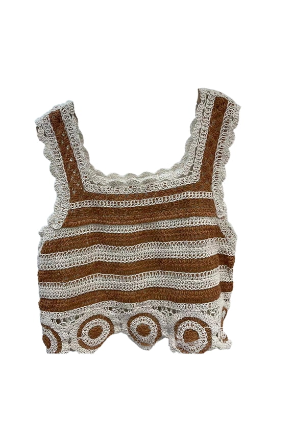Women Bohemian Knitted Crop for Top Hollow Out Crochet Geometric Pattern Camisole Vintage Sleeveless Beach V